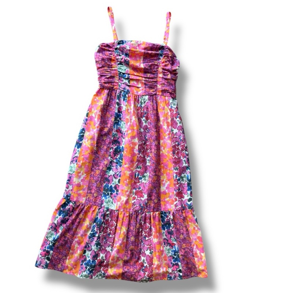 French Connection Carrie Era Tiered Floral Striped Midi Sundress Dress Size 8 - Picture 2 of 14
